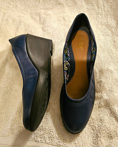 Hotter navy leather round - leather, toe
